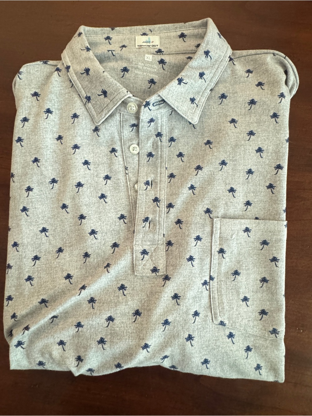 Johnnie-O Hangin’ Out Polo Shirt XL Palm Tree Print Gray Stretch Casual